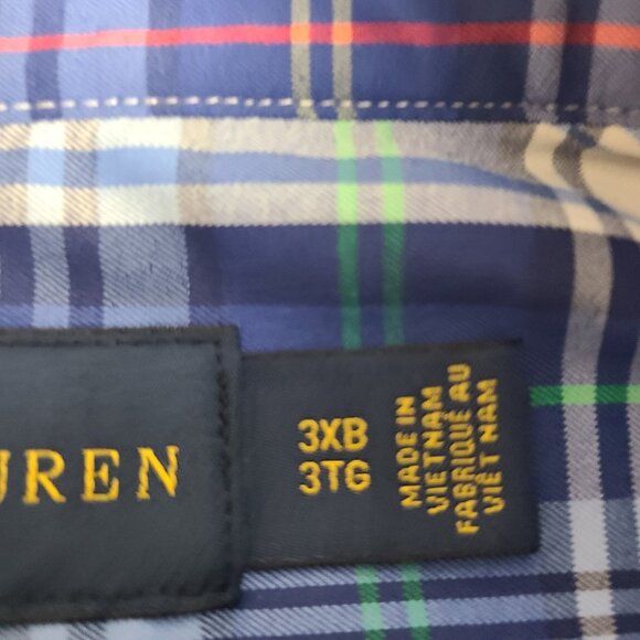 Ralph Lauren Mens Performance Button Up Shirt Size 3XB Long Sleeve Blue Plaid - Picture 4 of 8